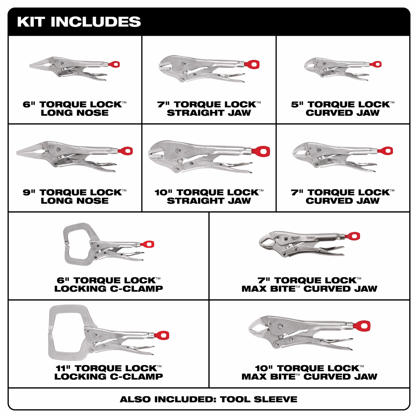 Milwaukee 48 22 3690 10 Pc. TORQUE LOCK LOCKING PLIERS KIT Great American Inc